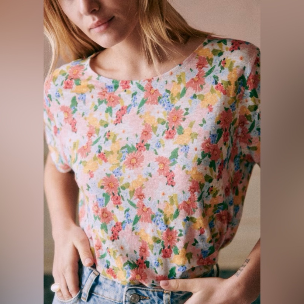 Sezane Floral Short Sleeve Tee - Multicolor